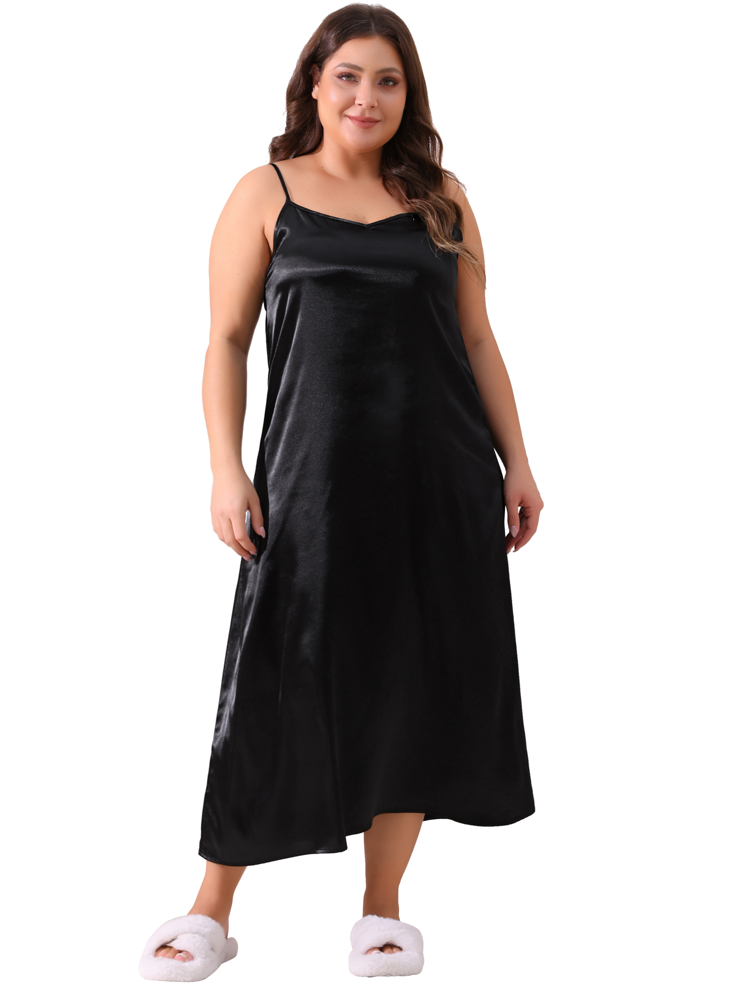 DARING DIVA Women's Plus Size V Neck Satin Sleeveless Nightgowns 3X Black