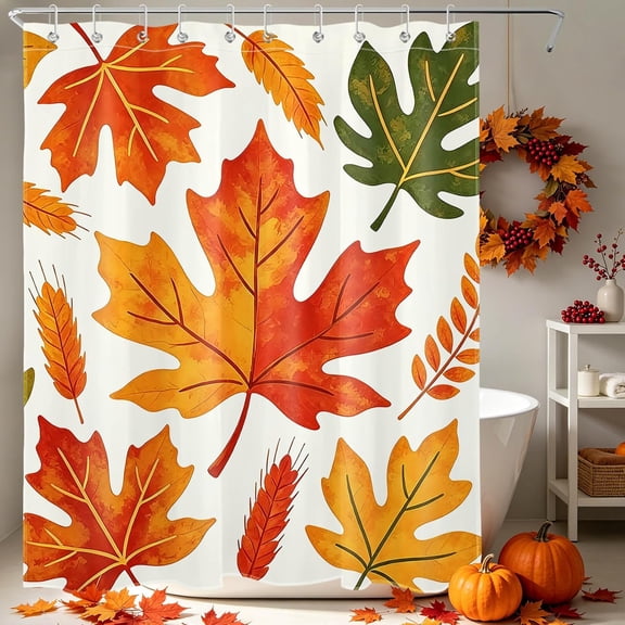 Autumn Maple Leaves Shower Curtain Fall Harvest Watercolor Leaves Bathroom Decor Fabric Waterproof 71x71 inches