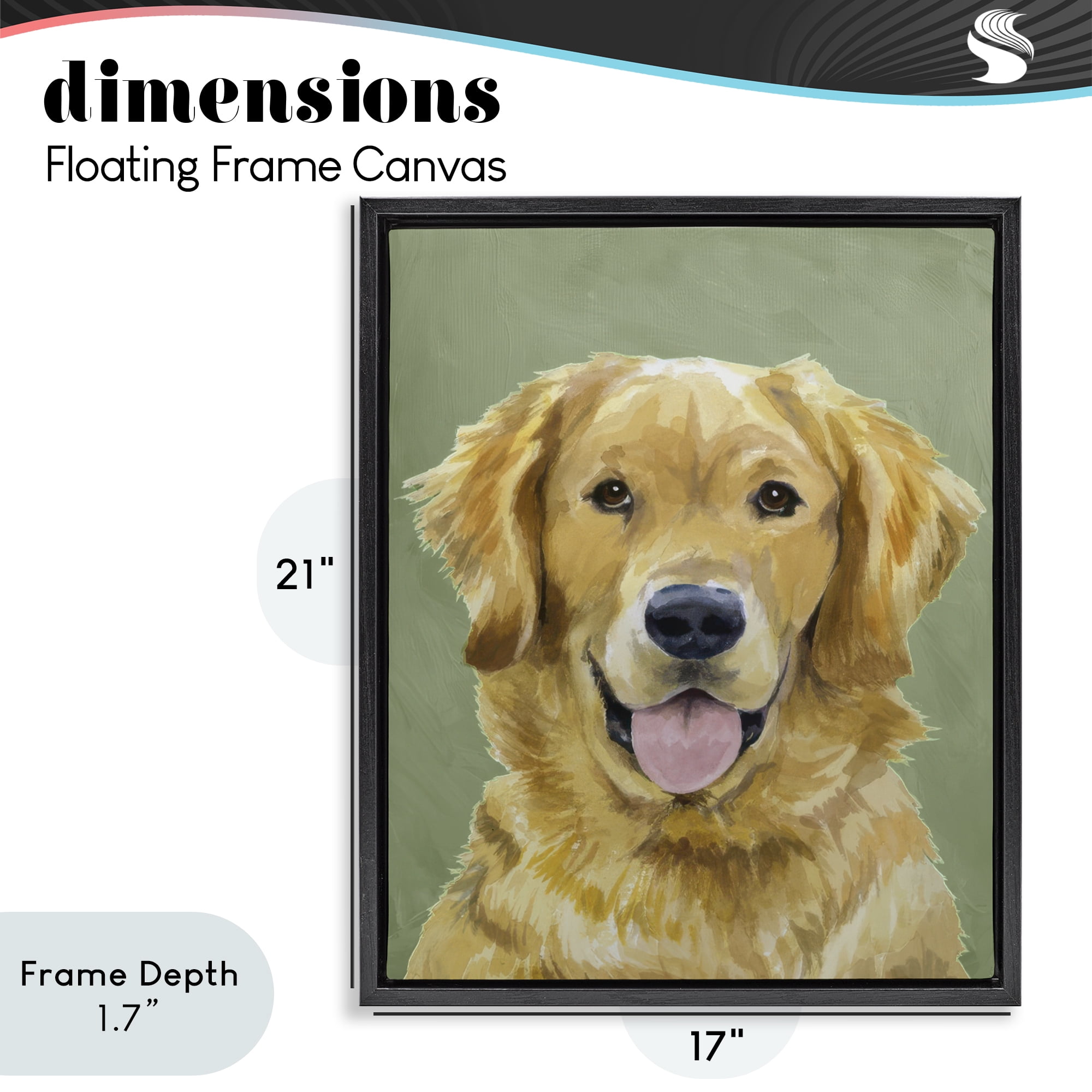 Stupell Industries Smiling Golden Retriever Portrait Black Framed Floater Canvas Wall Art, design by Lil' Rue