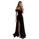 thumbnail image 1 of Vestido de fiesta GODCUN satinado con hombros descubiertos y abertura en A negro, 1 of 7