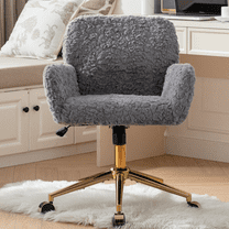 ENYOPRO Office Chair with Chrome Legs, Ergonomic Teddy Desk Chair Vanity Chair with Wheels, Modern Computer Chair for Home Office,Gray