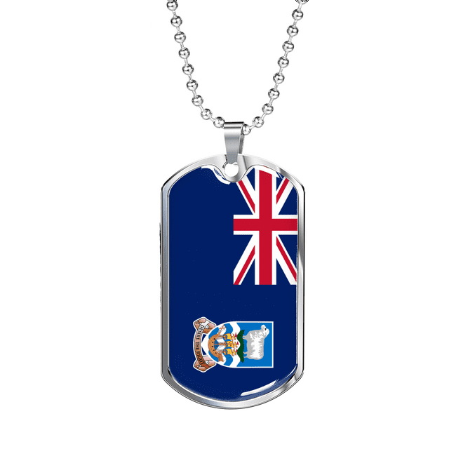 Falkland Island Flag Necklace Stainless Steel or 18k Gold Dog Tag 24" Chain