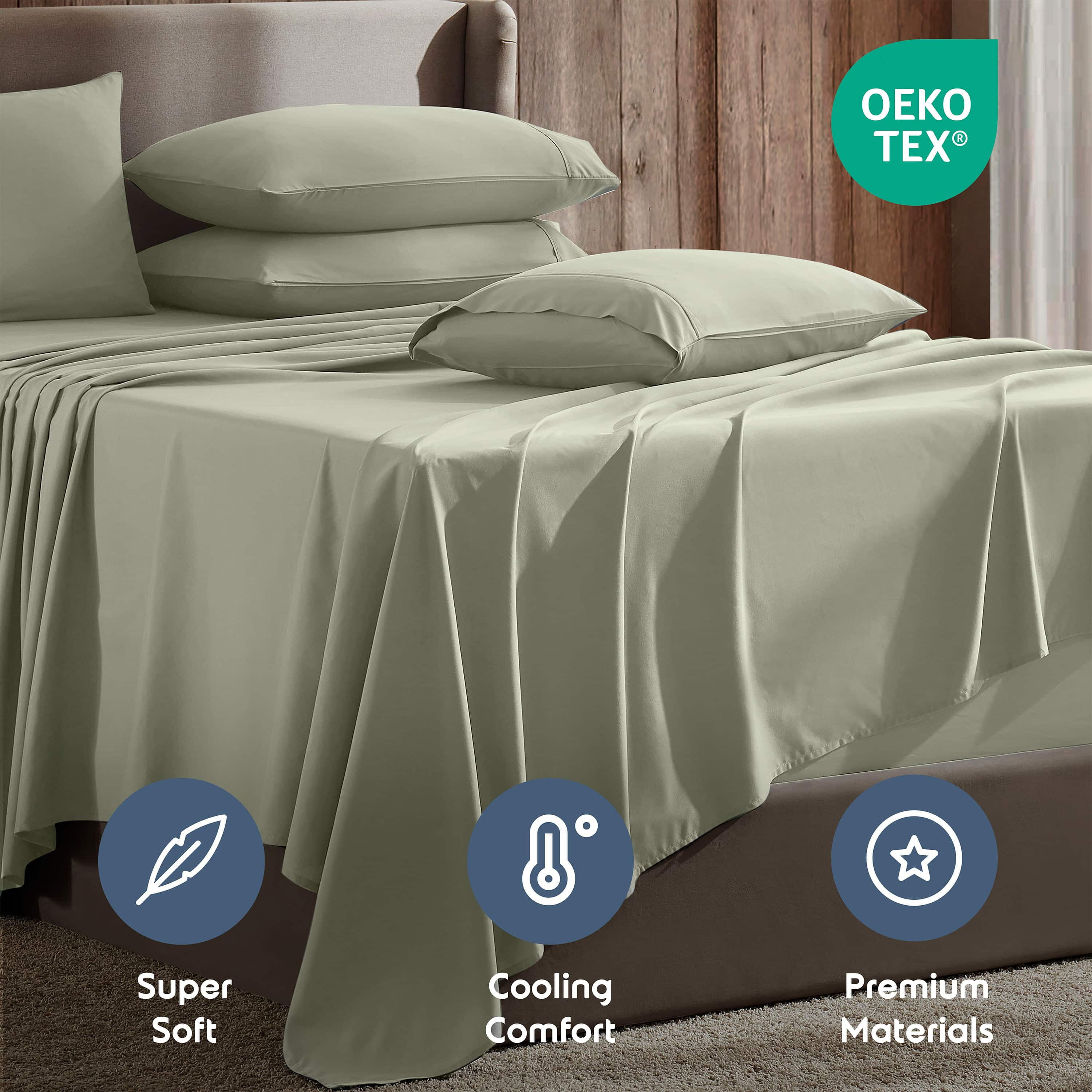 LammaLoe Extra Deep Pocket California King Sheets set, Fits 18"-24" Mattress, 6 Piece Soft Microfiber Bed Sheet Sets, Light Sage Green