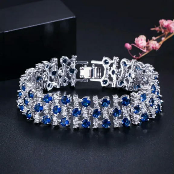 Silver Plated Red Cubic Zircon CZ Wide Bracelet Bangle for Women Wedding Jewelry