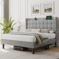 thumbnail image 4 of Feonase Queen Size Bed Frame with Charging Station，Upholstered Platform Bed Frame with Wingback Storage Headboard, No Box Spring Needed,Light Grey, 4 of 8