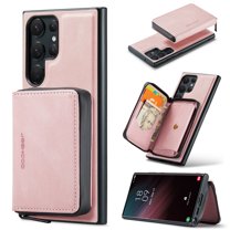 Dteck Detachable Zipper Wallet Case for Samsung Galaxy S23 Ultra,Magnetic Leather Card Pocket Bag Removable 2 in 1 Case Shockproof Rubber Kickstand Cover,Pink
