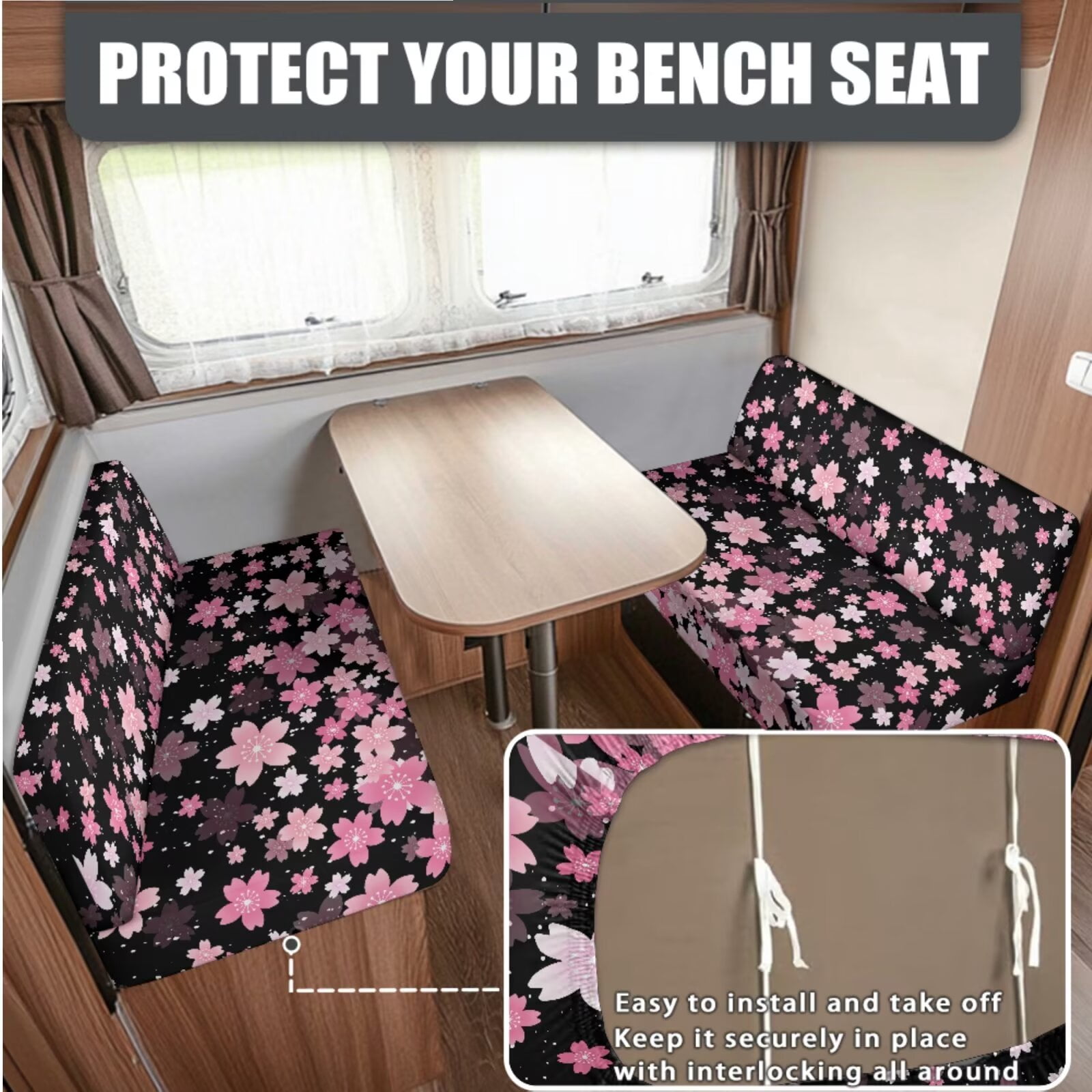 XYZCANDO Cherry Blossom Print RV Sofa Cover RV Couch Cushion Slipcovers Comfortable Loveseat Slipcovers for Travel Couch Stain Resistant Sofa Cover 2 Backrest Cover & 2 Bench Cover