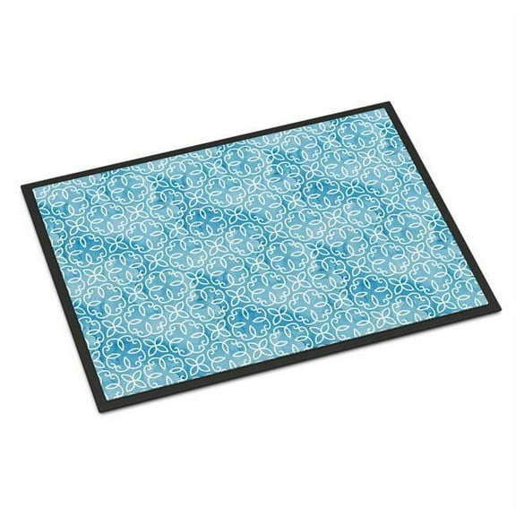 Watercolor Geometric Cirlce on Blue Indoor or Outdoor Mat, 24 x 36 in.