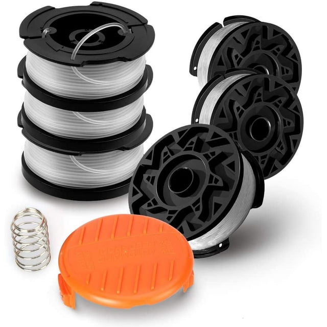 Juego de 6 carretes A6485 A6481 para desbrozadora Black Decker, 6 x 9 m de hilo de nailon, hilo de 1,65 mm + 1 tapón + 1 resorte