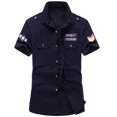 thumbnail image 4 of Camisa militar Camisas para hombre Estilo casual Ropa de moda Algodón Manga corta Retro Vintage 6XL Bordado Blanco Envío directo, 4 of 4