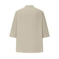 thumbnail image 5 of Yigetop Womens Tops Casual! Button Down Shirt for Women Summer Cotton Linen 3/4 Sleeve Blouse Casual V Neck Collarless Beach Top with Pockets 3/4 Length Sleeve Womens Tops Beige L, 5 of 6
