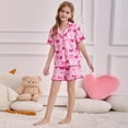 thumbnail image 2 of Girl Pjs Valentine Pjs Short Sleeve Bow Print Button Down Sleep Top Pjs for Girls Size 9-10 Years, 2 of 9