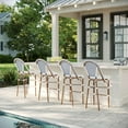 thumbnail image 6 of Martha Stewart Indoor-Outdoor Stackable Bistro Bar Stool with Natural Woodgrain Aluminum Finish Frame and White/Navy Woven Rattan Back and Seat, 6 of 12