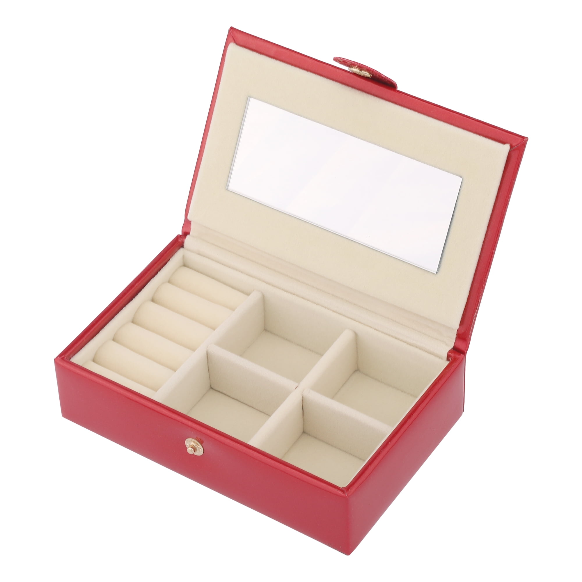 Unique Bargains Travel Jewelry Box Portable Organizer Case with Mirror Red