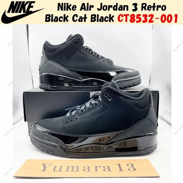 N I-K-E A i r-Jor-dan 3 Retro Black Cat Black CT8532-001 Men's Size