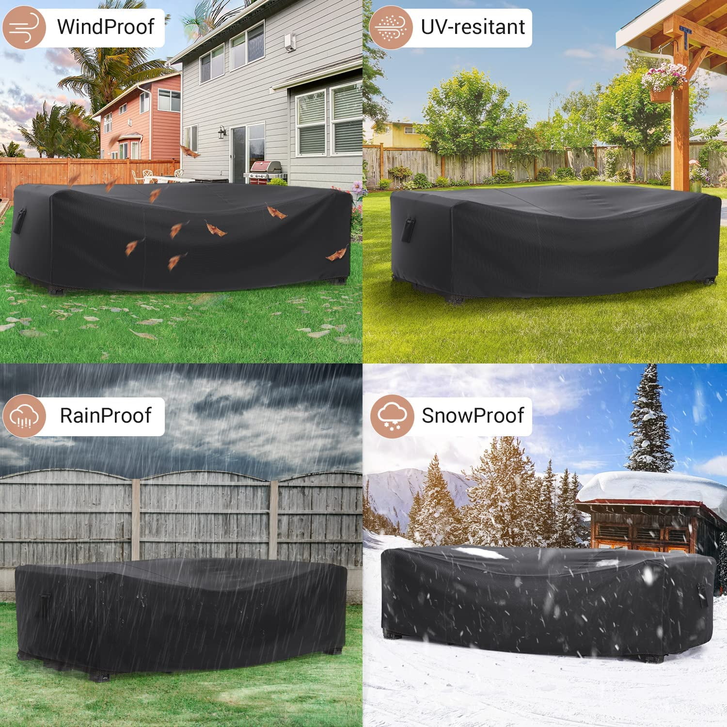 Patio Furniture Set Cover Waterproof, Waterbb Outdoor Sectional Sofa Set Cover Heavy Duty 600D Table and Chair Set Cover 124" L× 70.8" W× 29.1" H