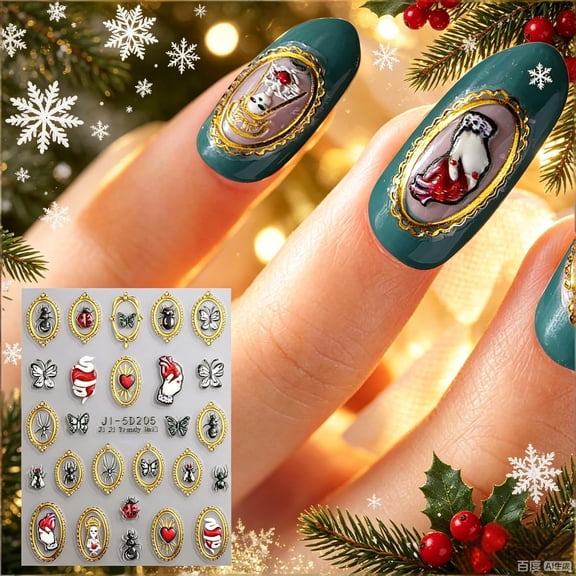 Qocolcyl 3D Halloween Nail Stickers, Gold Silver Nail Art Decals, Gothic Style Self-Adhesive Stickers for Women Men Halloween Decor Accessories
