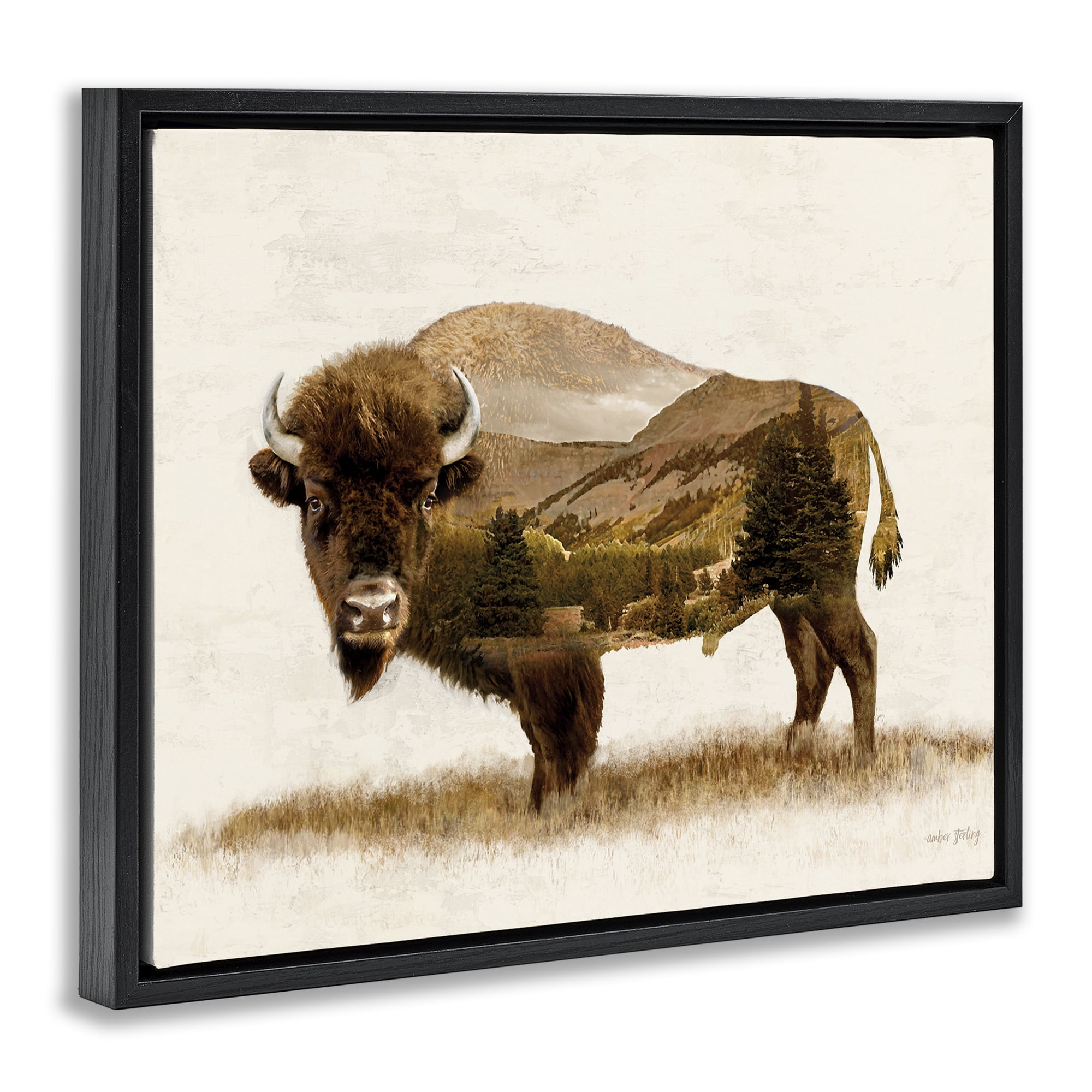 Stupell Industries Nature Patterned Bison Animals & Insects Painting Black Floater Framed Art Print Wall Art, 21 x 17