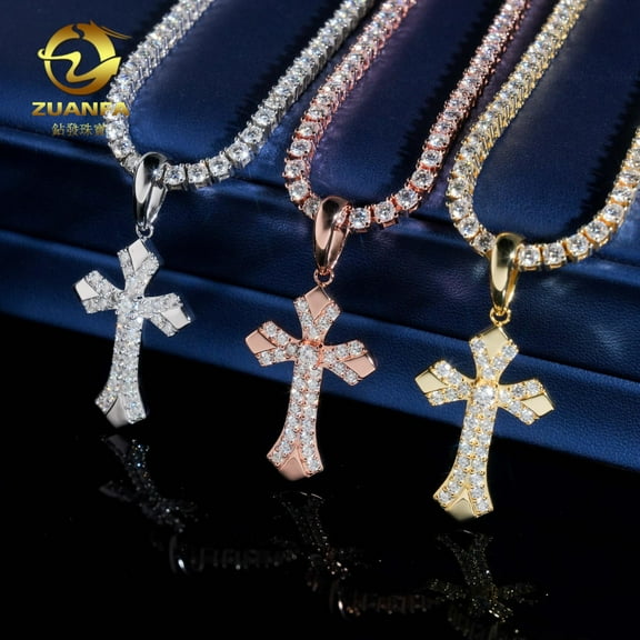 Silver Moissanite Cross Pendant for Men, Trendy Personality Pendant