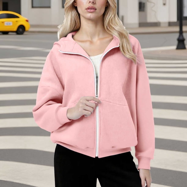 HongQid Hoodies for Women Soft Zip Up Hooded Long Sleeve Casual Oversized Sweatshirt Hooded Tops