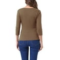 thumbnail image 4 of INSPIRE CHIC Women's Ruched Blouse Button Decor V Neck 3/4 Sleeve Solid Knit Top L Dark Khaki, 4 of 7