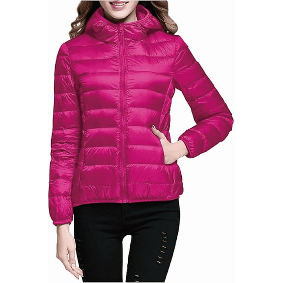 MOYACROS Down jackets,Winter Puffer Coats for Women Womens Lightweight Puffy Jacket Packable Hooded Down Coat Winter Zip Up Outerwear Pocket(L)