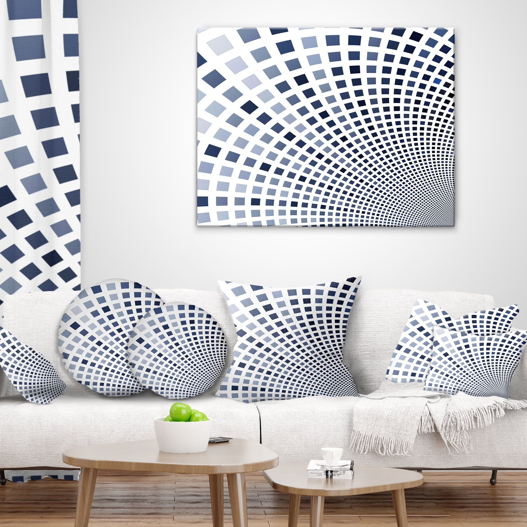 Designart Blue Square Pixel Mosaic Illustration - Abstract Throw Pillow - 16x16