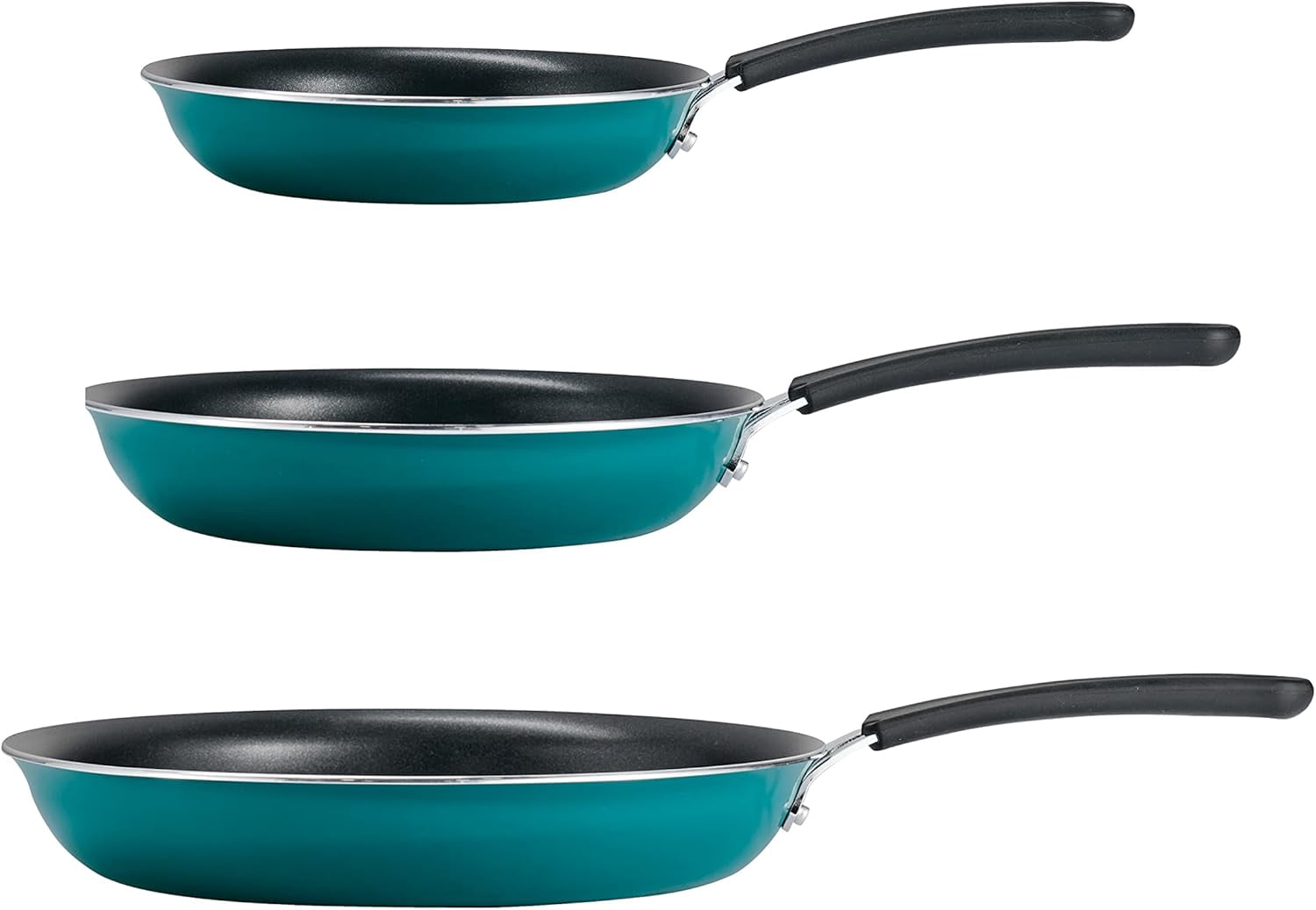 Porcelain Enamel Non Stick 3-Pack Frying Pans, Skillet Set with Reinforced Nonstick Coating, Dishwasher and Oven Safe (Teal)