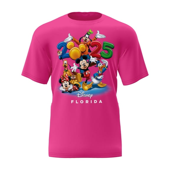 Disney Mickey & Friends 2025 Pink Adult Tee Shirt, XS-2XL (Women's)