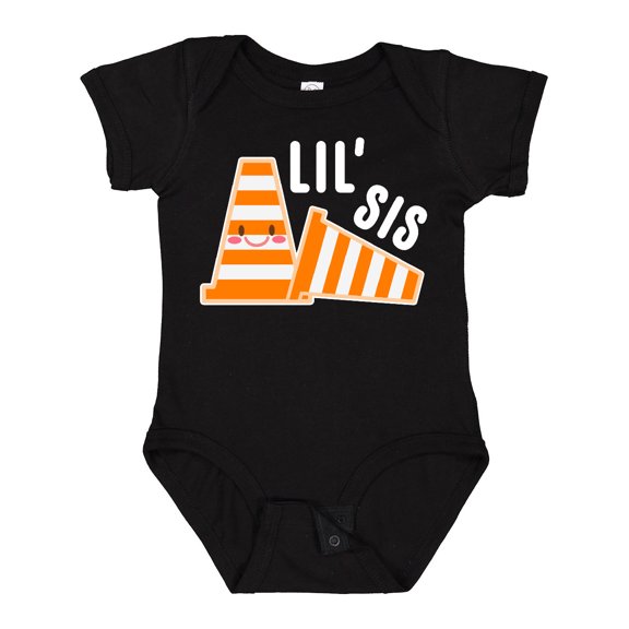 Inktastic Lil Sis with Construction Cones Girls Baby Bodysuit