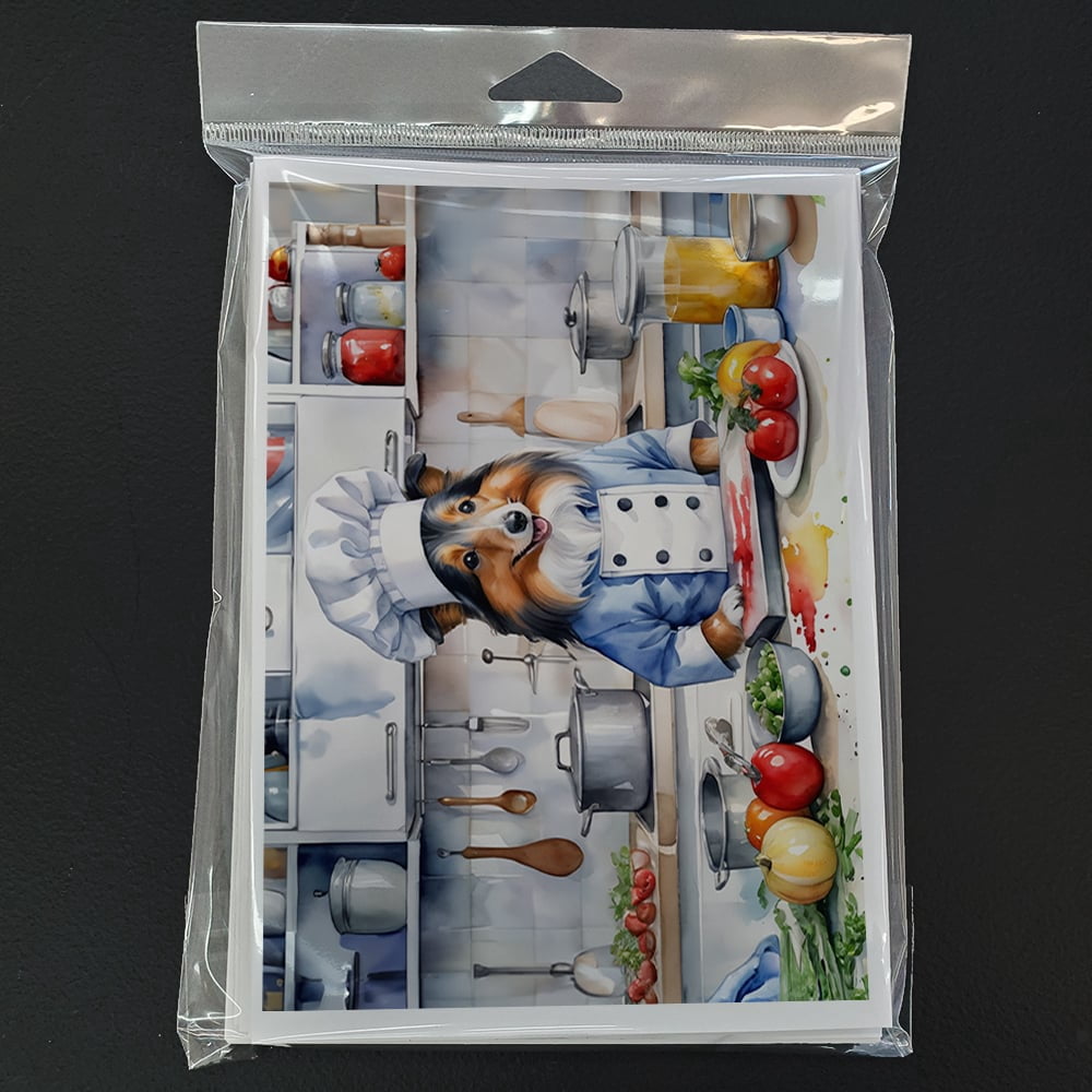Sheltie The Chef Greeting Cards Pack of 8 7 in x 5 in