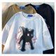 thumbnail image 5 of Camiseta con estampado de gato para mujer, camisa de manga corta con cuello redondo, versátil, holgada, Y2k, gótica, 5 of 5