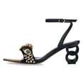thumbnail image 2 of FSJ Women Sparkly Diamond Pointed Open Toe Sandals Band Ankle Buckle Chic Chain Mid Heels Wedding Party Shoes Size 7.5 Black, 2 of 3