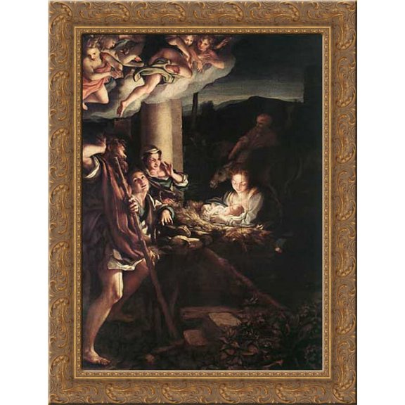 Nativity (Holy Night) 20x24 Gold Ornate Wood Framed Canvas Art by Correggio