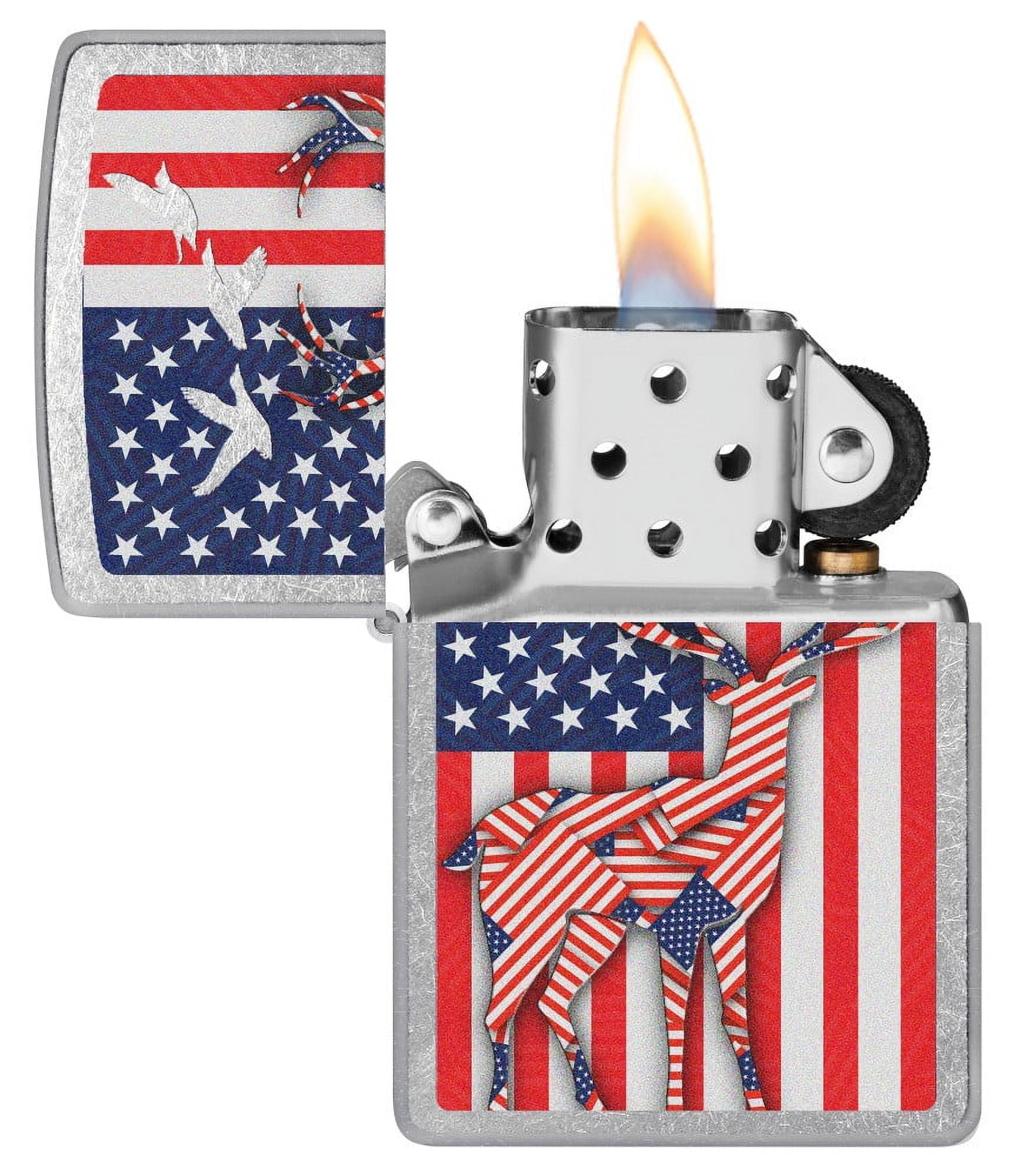 Zippo Pocket Lighter Street Chrome, Chrome Patriotic Deer
