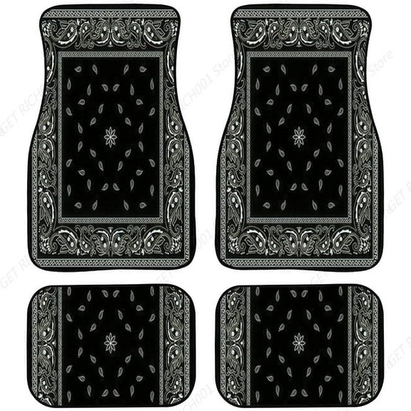Car Floor Mats Black Bandana Pattern Carpet Floor Mats For Cars Auto Accessories Front Rear Car Floor Foot Mat Sets Of 4 Pieces
