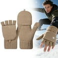 thumbnail image 2 of Winter Thermal Fingerless Gloves Mittens, Knitted Convertible Mittens Flap for Men & Women, Warm & Windproof with Touchscreen Capability, Brown, Gloves, 2 of 9