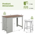 thumbnail image 3 of Costway 3 Pieces Bar Table Set Pub Dining Table with Saddle Stools & Storage Cabinet Grey, 3 of 7