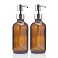 thumbnail image 1 of Paquete de 2 botellas dispensadoras gruesas de color ámbar con acero inoxidable plateado TFixol Natural, 1 of 7