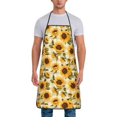 

Matuu Scottish Plaid Sunflower for Cooking Apron for Men and Women Adjustable Strap and Waist Ties for Baking Cooking Gardening