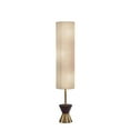 thumbnail image 1 of Brass Wood Diabolo Floor Lamp with Tall Textured Beige Shade, 1 of 1