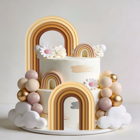 Brown Nude Rainbow Cake Decorations - Elegant Party Decor Set for Birthday, Wedding, Afternoon Tea