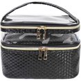 thumbnail image 1 of Makeup Bags Double Layer Travel Storage Cosmetic Cases Make-up Organizer Toiletry Bags Water-resistant for Women Makeup Brush Bag,Black Woven Pattern, 1 of 3