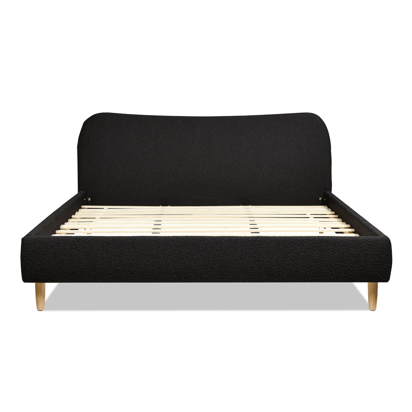 Jennifer Taylor Home Roman Curved Headboard Upholstered Platform Bed, King, Ebony Black Boucle