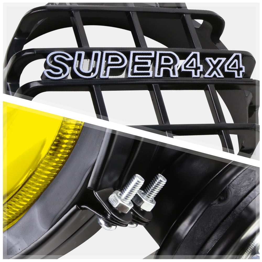 DNA Motoring 6" Round Black Stone Guard Yellow Fog Light Pair off-Road Super 4X4 Work Lamp w/Wiring+Switch