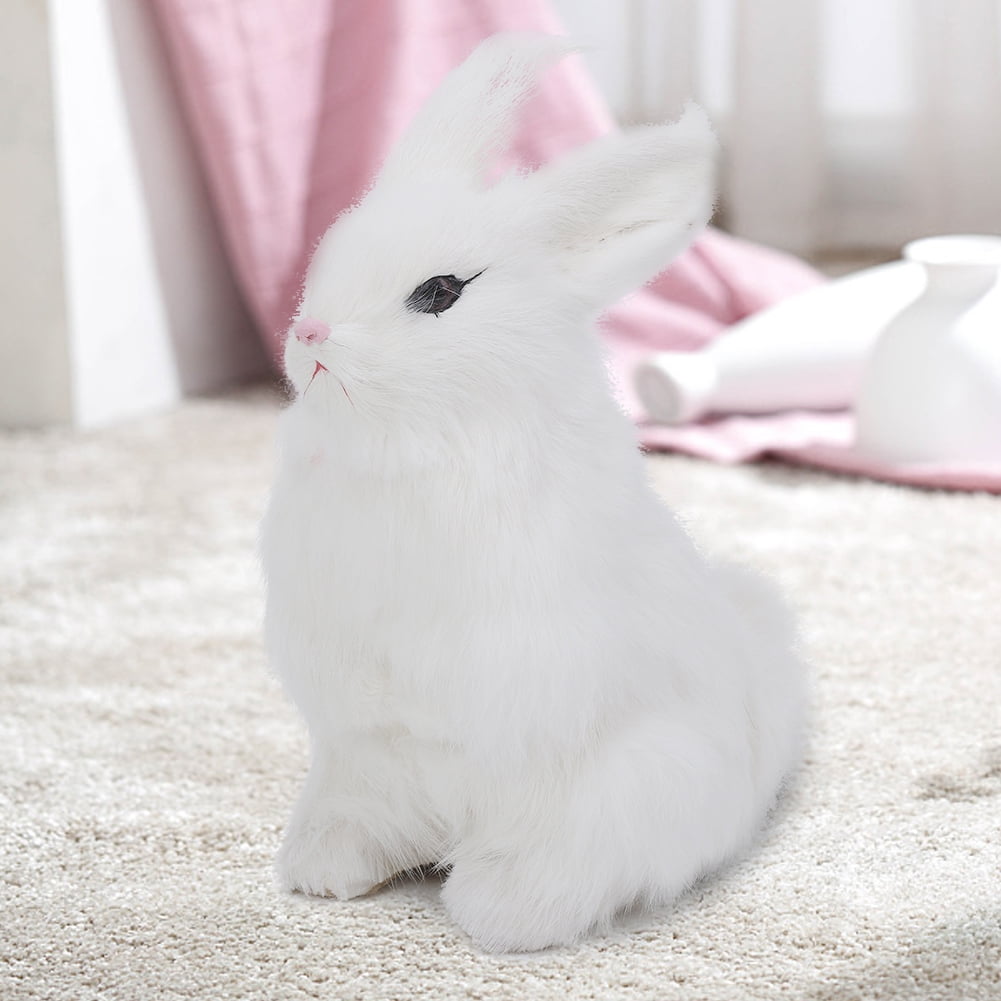 Plastic Realistic Lifelike Soft Plush Rabbit Model Toy Bunny Home Desk Decor 