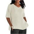 thumbnail image 2 of Bovxnpu Womens Summer Tops, Plus Size Casual T Shirt, Women's V-Neck Short Sleeve Loose Button And Linen Tunic Shirts Summer Shirts Blouse L, 2 of 6