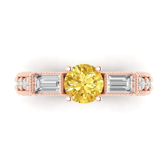 Three-Stone Engagement Ring for Women - 2.33ct Natural Citrine in 14K Rose Gold Promise Ring