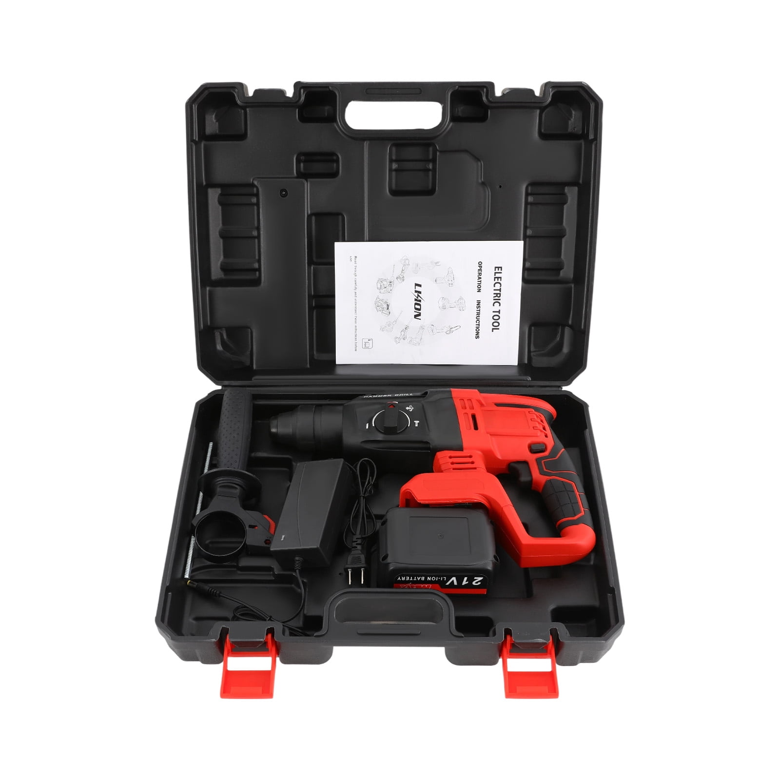 Red Cordless Rotary Hammer Drill 21V Brushless for Dewalt 20V Max Battery, 4-in-1 Rotary Hammer with Safety Clutch, 800W Equivalent for Concrete/Masonry/Wood/Metal, 5 Drills & Gloves Included