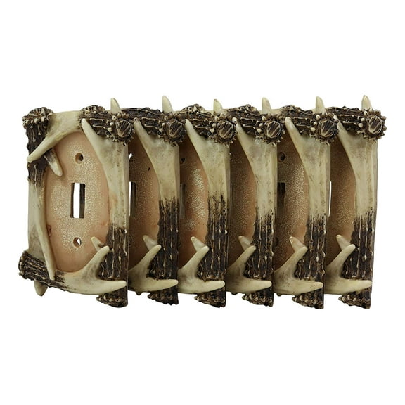 Ebros Set of 6 Rustic Stag Deer Antlers Wall Cover Plate Single Toggle Switch